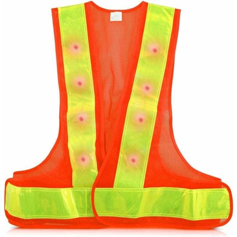 Warnweste mit LED-Leuchten, gut sichtbar, 16 blinkende LED-Leuchten und fluoreszierende Reflektorstreifen, für Radfahren, Laufen, Motorradfahren, Tag