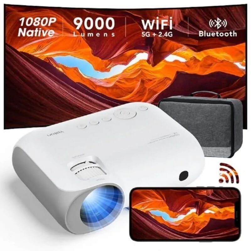 Yoton Y7 Beamer Natives 1080P, 9000 Lumen WiFi 5G und Bluetooth Keystone Zoom inkl. Tragetasche