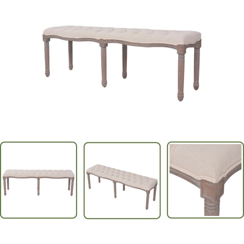 Youthup - The Living Store Bank Leinen Massivholz 150 x 40 x 48 cm Cremeweiß - Wohnzimmerbank - Cremeweiße Bank - Leinensofa - Holzrahmen Sofa