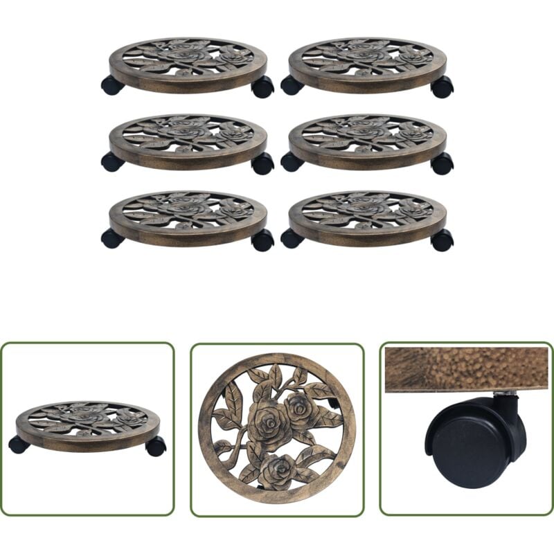 The Living Store Pflanzenroller 6 Stk. Bronze 38 cm Kunststoff - Pflanzenroller - Blumenträger - Balkonmöbel - Gartengeräte - Rollcontainer