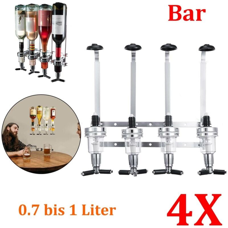 Youyijia Flaschenhalter Wand, HxBxT: 36 x 35,5 x 11 cm, für 4 Flaschen Schnaps, Limonade, Getränkespender, silber