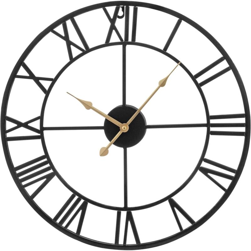 Youyijia Wanduhr Runde Metall Wanduhr Vintage-Stil Wanduhr mit römischen Ziffern Schwarze Wanduhr für Inneneinrichtung Wohnzimmer Küche (40cm)