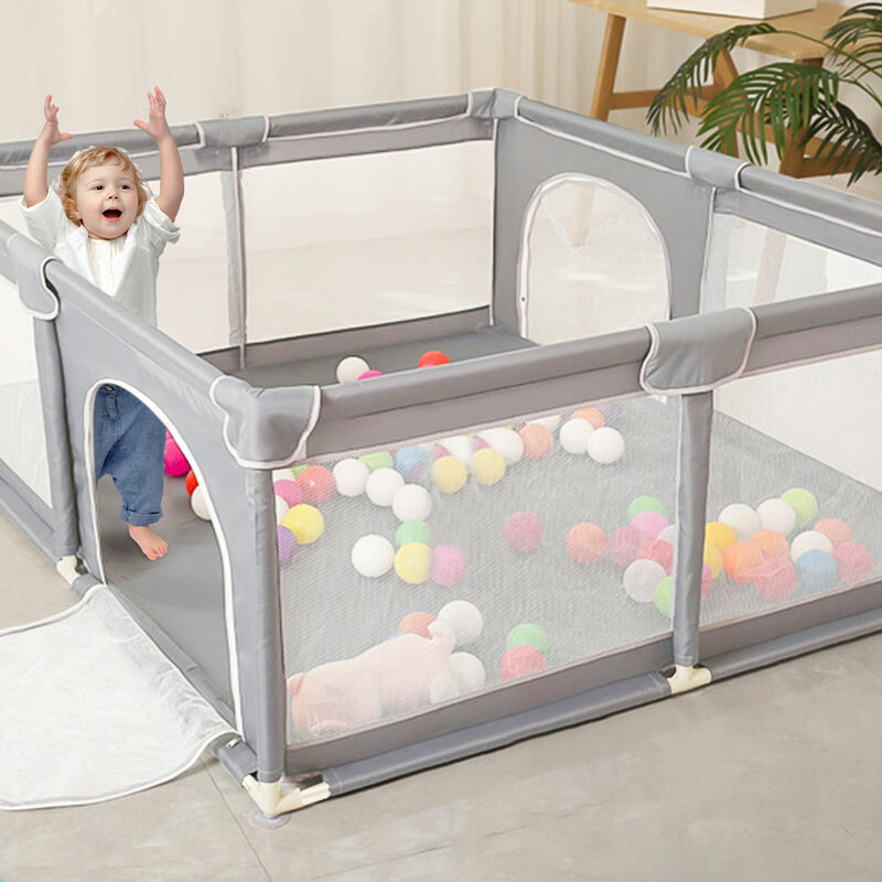 Skecten - Laufstall Baby,Stabile Baby Gitter Laufstall mit Spielmatte und Atmungsaktivem Netz an Vier Seiten und Saugnäpfen,150×150cm