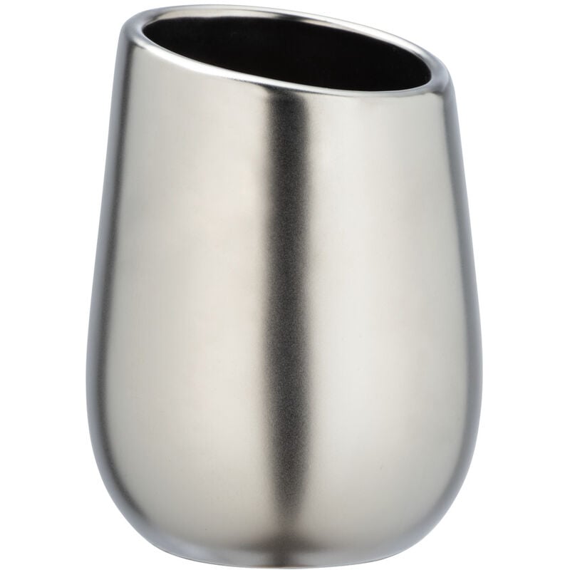 Zahnputzbecher Badi Chrom matt Keramik, ø 8 x 11 cm, Silber matt, Keramik silber matt - silber matt - Wenko