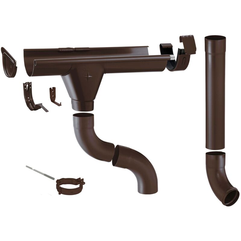 Zink Dachrinne Komplettset Gartenhaus, Carport, Terrasse, 1 Dachseite, ohne Löten, für Dachfläche bis ca. 70m², 8 teilig /250 / 105mm 2m Kupferbraun