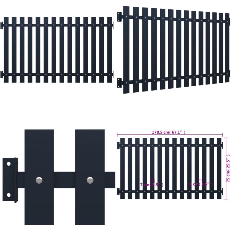 Zaunelement Anthrazit 178 x 75 cm Pulverbeschichteter Stahl - Zaunelement - Gartenzaun