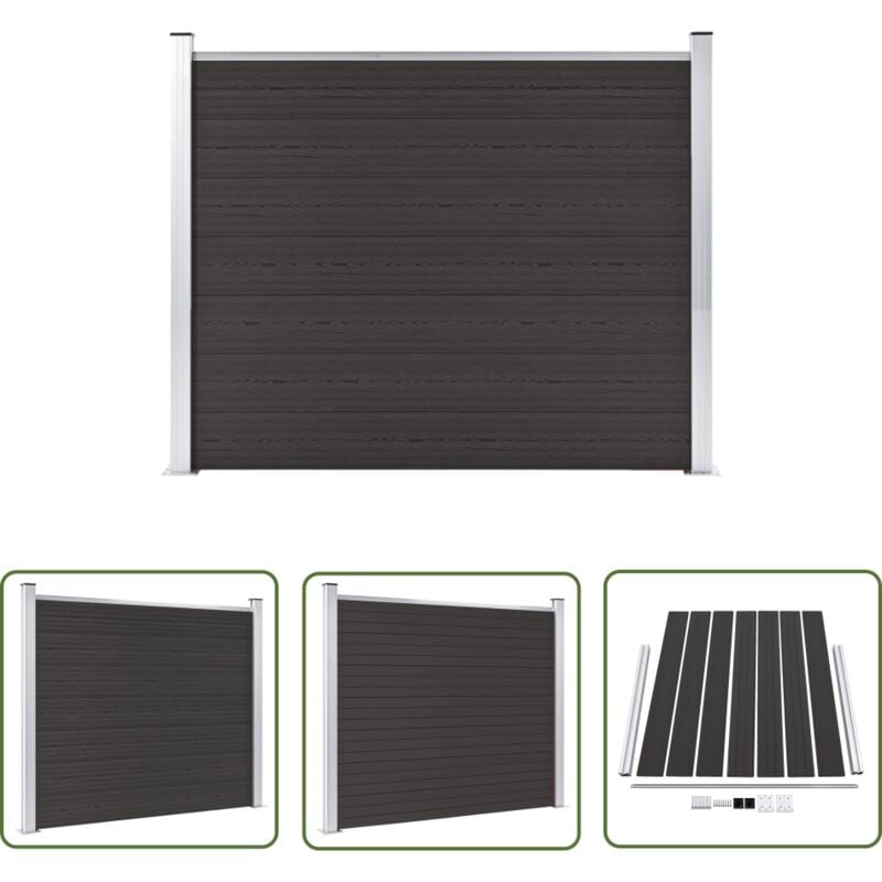 The Living Store Zaunelement wpc 180x146 cm Schwarz - Gartenzaun - wpc Zaun - Holzzaun - Privacy Screen - Zaunelement