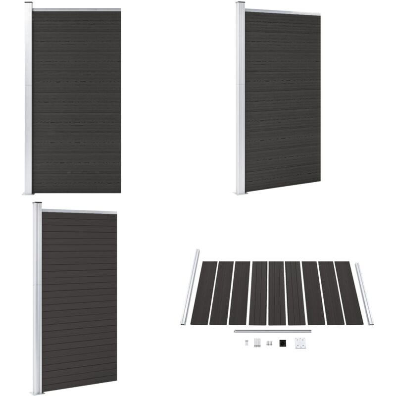 Zaunelement wpc 95x186 cm Schwarz - Gartenzaun - Sichtschutzzaun - wpc Zaun - Holzzierstab - Alu Zaun - Home & Living