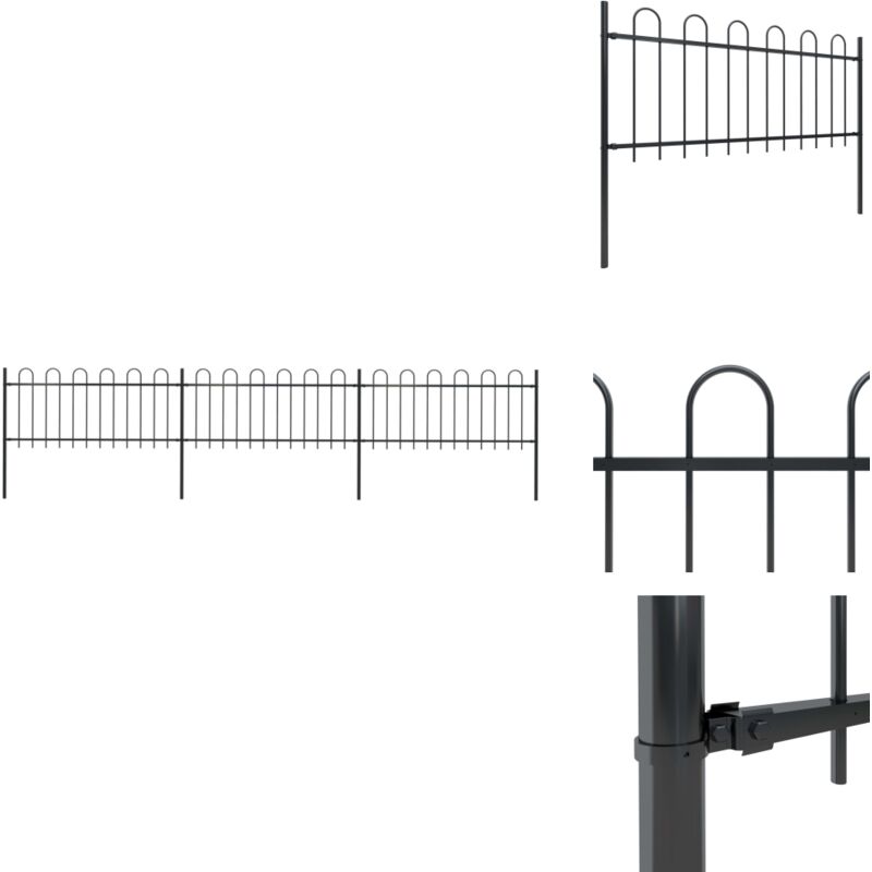 Gartenzaun mit Bügel-Design Stahl 5,1 x 0,8 m Schwarz - Gartenzaun - Stahltür - Metallzaun - Sicherheitszaun - Zierzaun