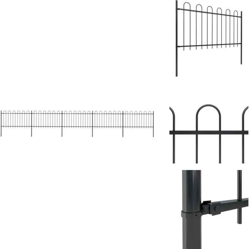 Vidaxl - Gartenzaun mit Bügel-Design Stahl 8,5 x 1 m Schwarz - Gartenzaun - Stahlezaunt - Metallzaun - Zaun Schwarz - Zaunstäbe