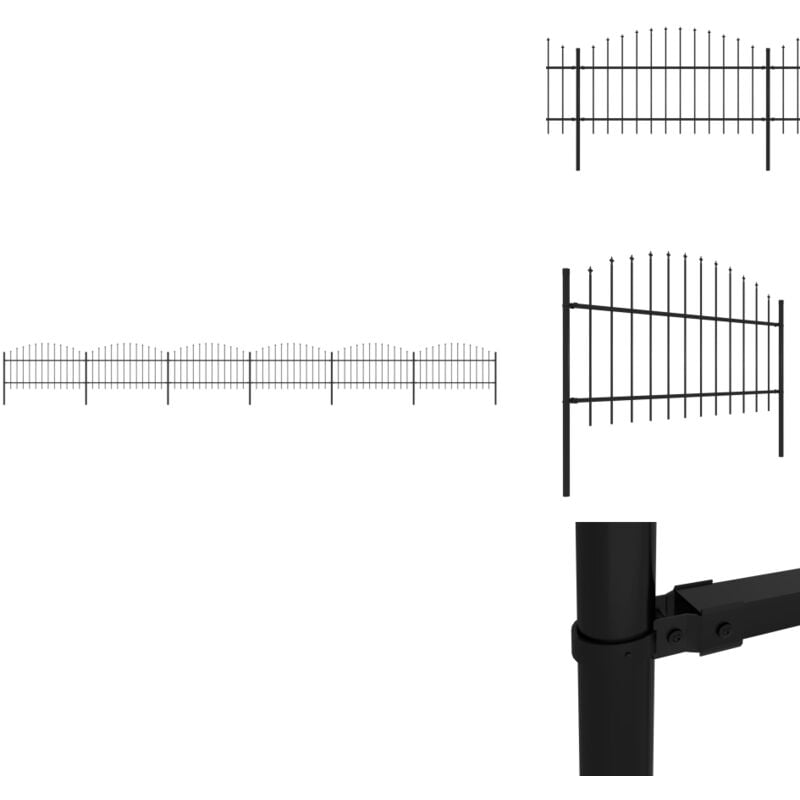 Gartenzaun mit Speerspitzen Stahl (1 - 1,25) x 10,2 m Schwarz - Gartenzaun - Stahltzaun - Metallzaun - Sicherheitszaun - Privacy Screen