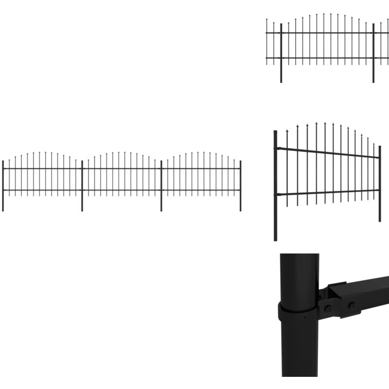 Gartenzaun mit Speerspitzen Stahl (1 - 1,25) x 5,1 m Schwarz - Gartenzaun - Stahlezaunt - Metallzaun - Sicherheitszaun - Zaunsystem