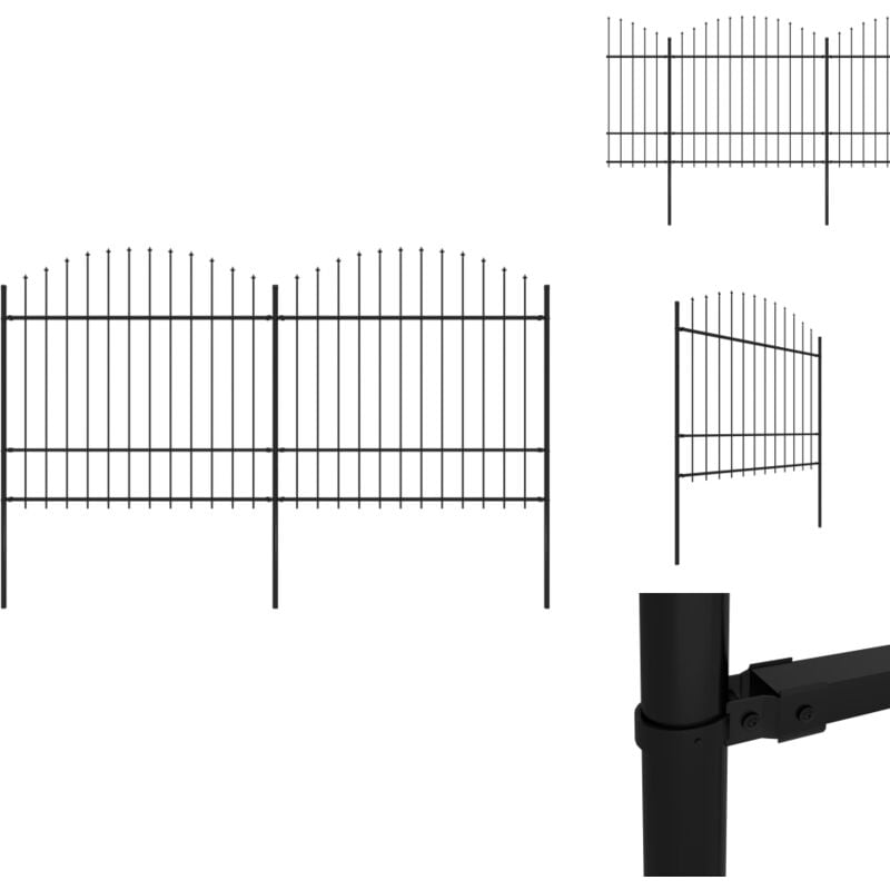 Gartenzaun mit Speerspitzen Stahl (1,5 - 1,75) x 3,4 m Schwarz - Gartenzaun - Stahlezaunt - Metallzaun - Sicherheitszaun - Zaun Schwarz