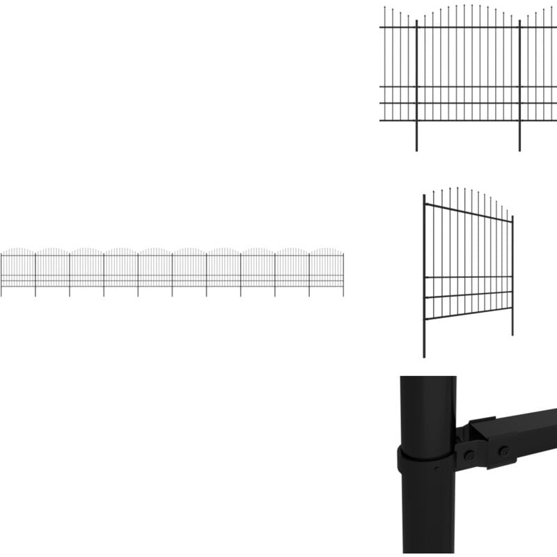 Gartenzaun mit Speerspitzen Stahl (1,75 - 2) x 17 m Schwarz - Gartenzaun - Stahlezaunt - Metallzaun - Zaun Schwarz - Sicherheitszaun