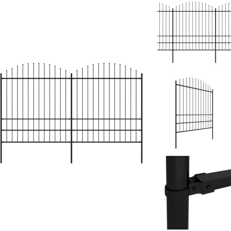 Gartenzaun mit Speerspitzen Stahl (1,75 - 2) x 3,4 m Schwarz - Gartenzaun - Stahlezaunt - Metallzaun - Zaunelement - Gartenabgrenzung