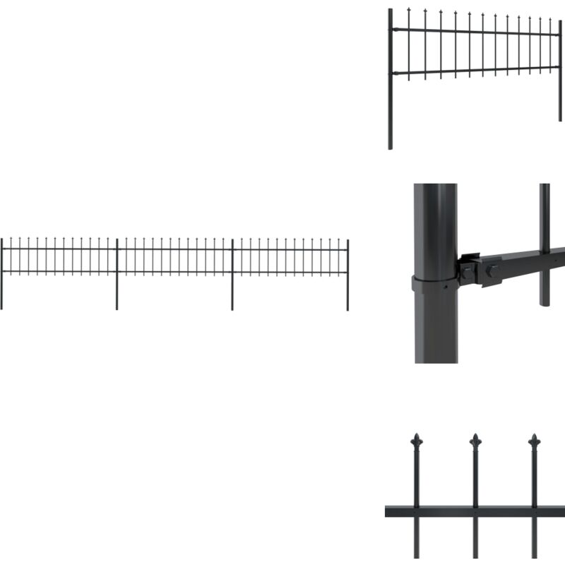 Gartenzaun mit Speerspitzen Stahl 5,1 x 0,6 m Schwarz - Gartenzaun - Stahlezaunt - Metallzaun - Zaun Schwarz - Zierzaun