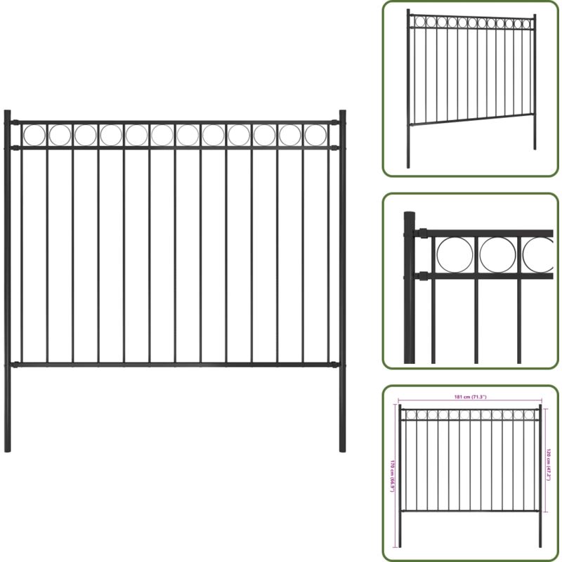Gartenzaun Stahl 1,7x1,2 m Schwarz - Gartenzaun - Stahlezaunt - Metallzaun - Zaunfeld - Gartenabtrennung