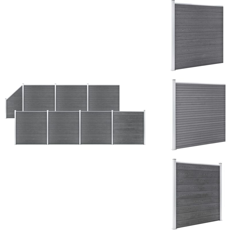 WPC Zaun-Set 7 Quadrate + 1 Schräge 1311x186 cm Grau - Holz-Zaun - WPC-Zaun - Gartenzaun - Privacy Screen - Sicherheitszaun
