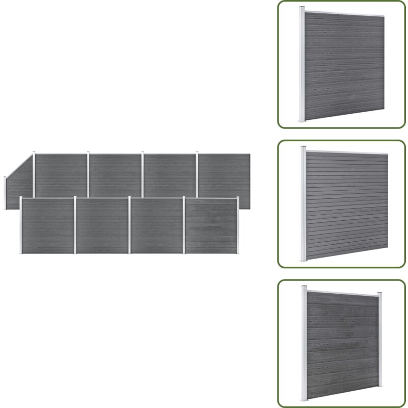 Wpc Zaun-Set 8 Quadrate + 1 Schräge 1484x186 cm Grau - Holz Zaun - Gartenzaun - wpc Zaun - Privacy Screen - Terrasse Zaun