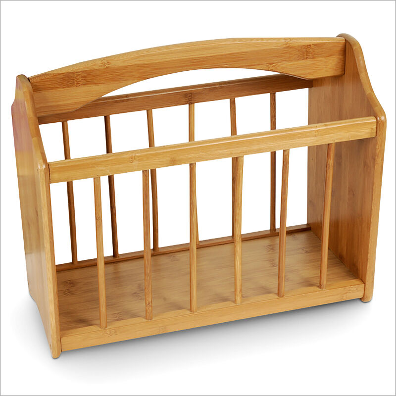 Zeitungsständer aus Bambus, mit Henkel & Tragegriff, platzsparend für Zeitschriften, HxBxT:33x42x21cm, natur - Relaxdays