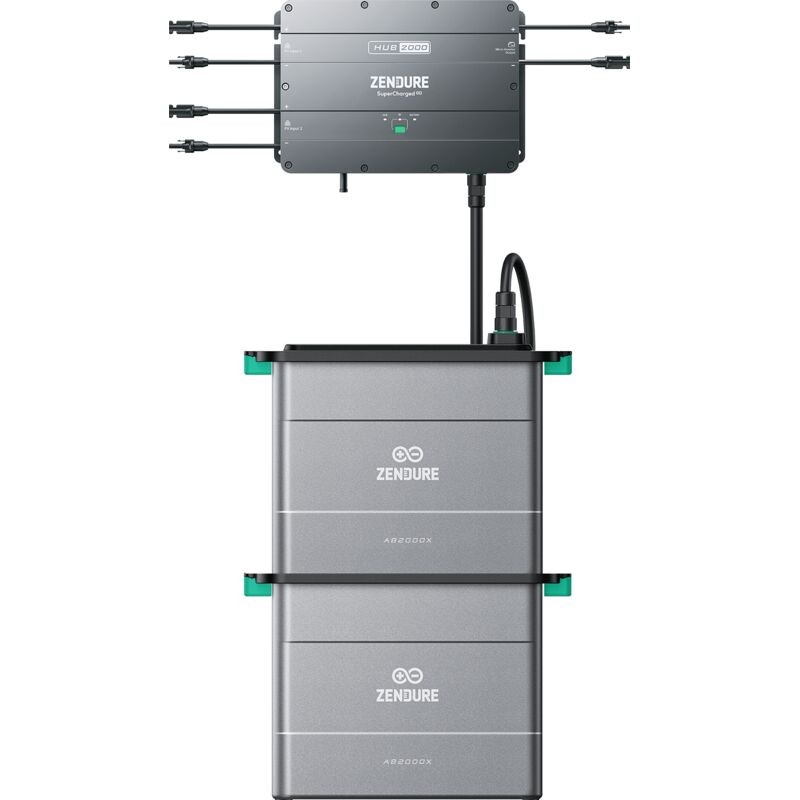 Zendure SolarFlow Balkonkraftwerk, Speicher für SolarFlow Balkonkraftwerk, Hub 2000 mit 1800 W Solar Eingang,mit 2xAB2000X 3840 Wh LiFePO4