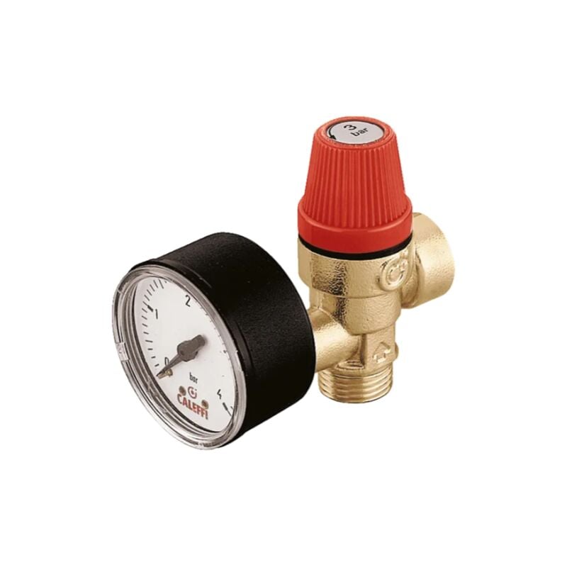 Zertifiziertes normales Sicherheitsventil, mit Manometer. Anschlüsse 1/2', Einstellung 6 bar Caleffi 314460 1/2' - 6 bar