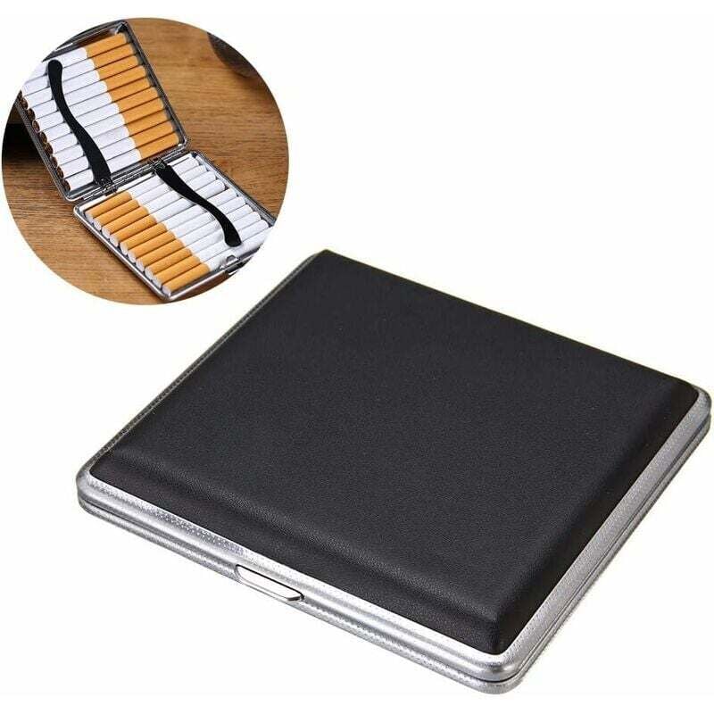 Zigarettenetui aus Leder und Metall für 20 Zigaretten (Schwarz)