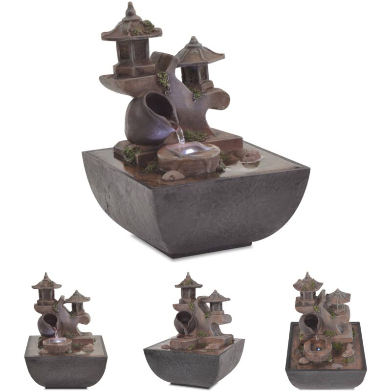 Prolenta Premium - The Living Store Zimmerbrunnen mit led Polyresin - Brunnen & Wasserfälle - Grau