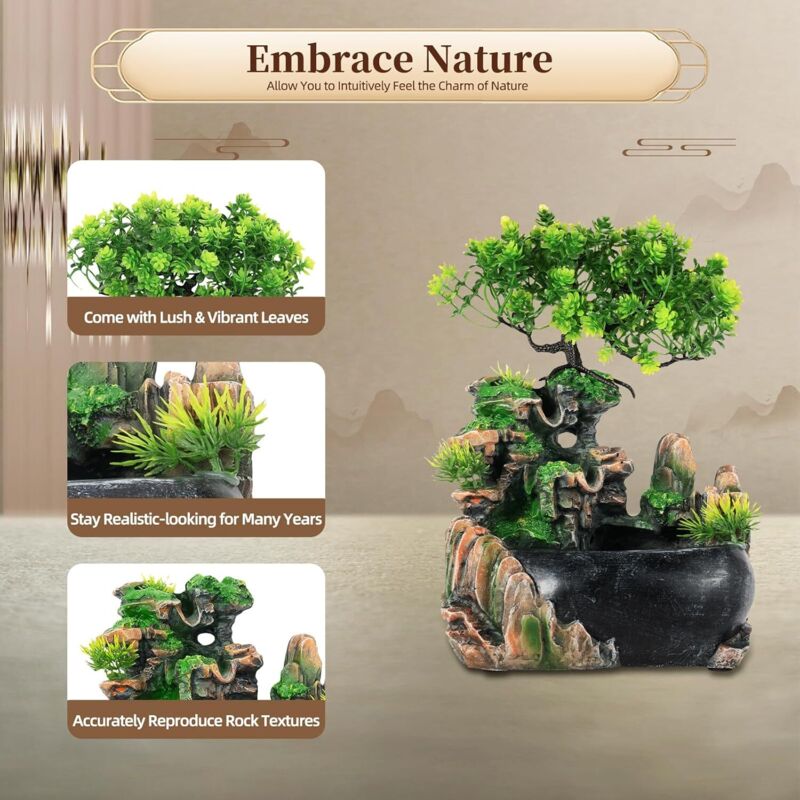 Zimmerbrunnen Wasserfall Brunnen Pflanze Desktop Ornament Decor Gartenbrunnen Groß Cascades Mit Led Beleuchtung Deko Wohnzimmer Tischbrunnen Bonsai
