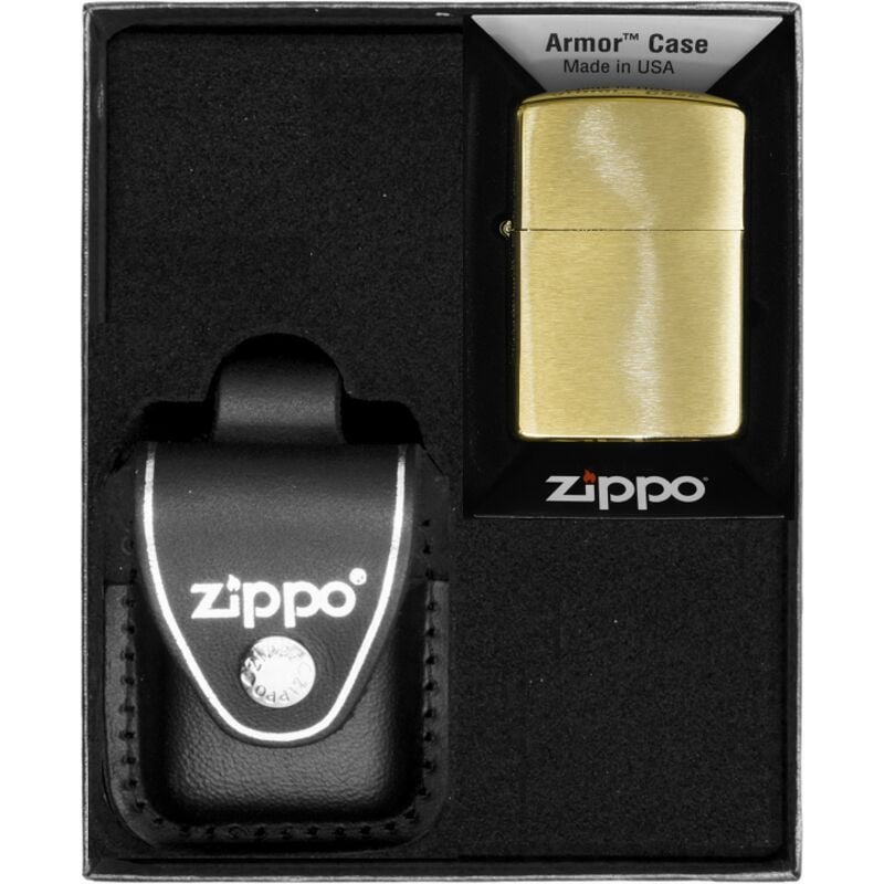 ZIPPO Feuerzeug Set Messing gebürstet Rüstung schwer Geschenk Nr. 3