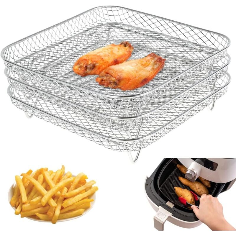 Zoll stapelbares quadratisches Air-Fryer-Rack-Set, 3er-Set, mehrschichtiges Dörrgestell aus Edelstahl, Air-Fryer-Zubehör für Cosori, Instant Vortex,