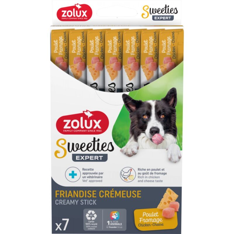 Zolux Süßigkeiten Cremiger Hundesnack 14 g – Huhn und Käse 7 x 14 g