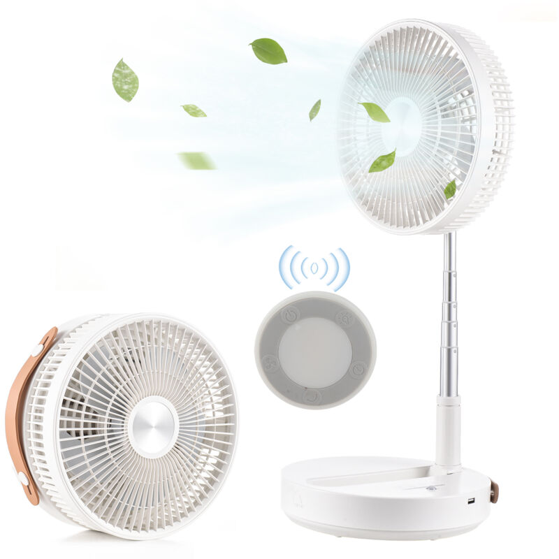 Zoternen - Tragbarer, leiser Standventilator mit Fernbedienung, faltbarer Stand-/Couchtischventilator, 4 Modi/Timer, 10800 mAh, per usb
