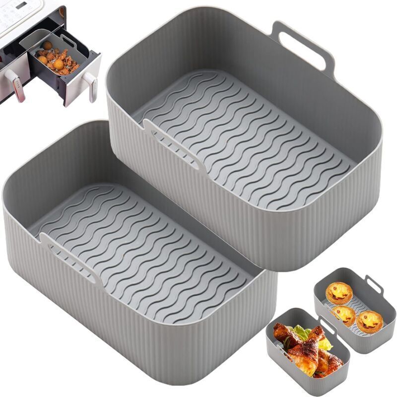 Zubehör für Airfryer-Körbe – 2 Stück wiederverwendbare Airfryer-Formen, flache, antihaftbeschichtete Airfryer-Form mit zwei Fächern für Airfryer (von