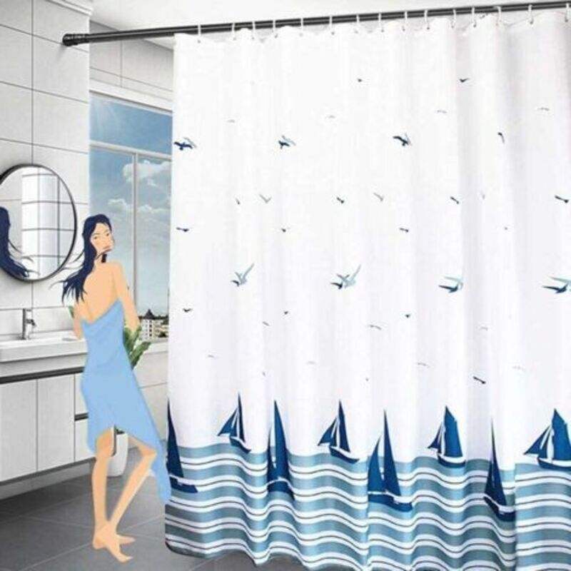 Ahlsen Wasserdichter Duschvorhang 180x200, strapazierfähiges, waschbares Polyestergewebe, schimmelresistenter Duschvorhang mit ABS-Duschvorhangringen