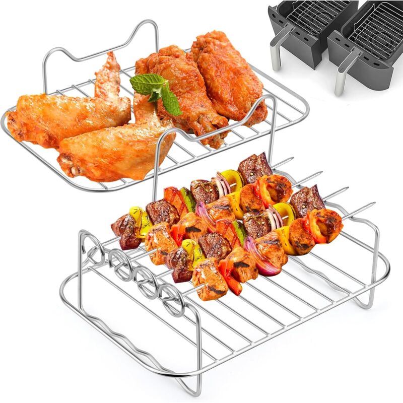 Zubehör für Heißluftfritteusen, multifunktionaler, doppellagiger Spießhalter aus Edelstahl 304, kompatibel mit Ninja Foodi AF300EU / AF400EU, Zubehör