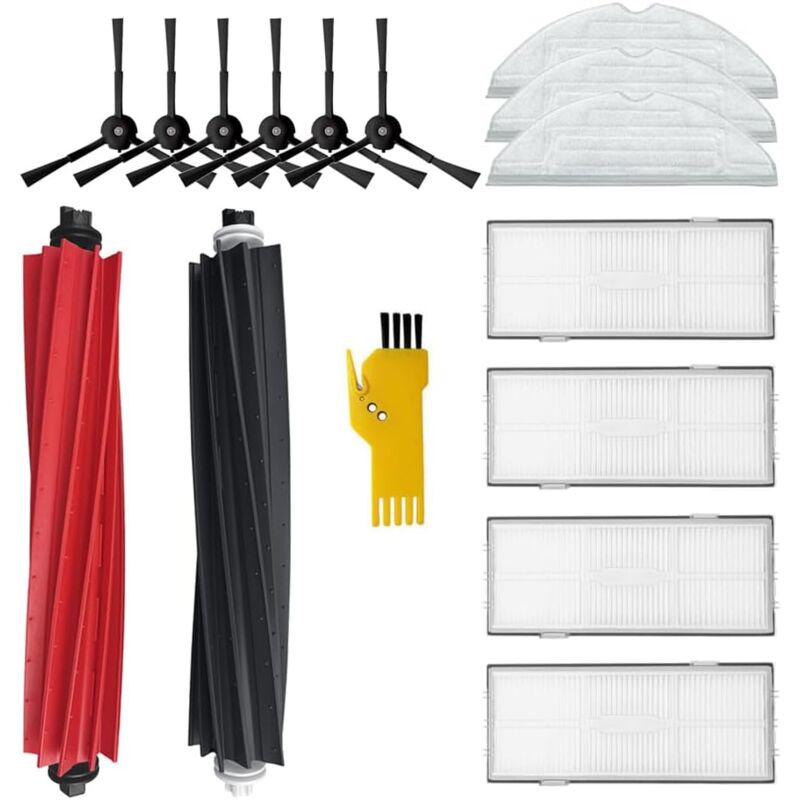 Alovez - Zubehör für Roborock S8 S8+ Roboter-Staubsauger-Ersatzteile, 15 Packungen, 1 Satz Hauptbürsten & 4 Filter & 6 Seitenbürsten & 3 Wischtücher,