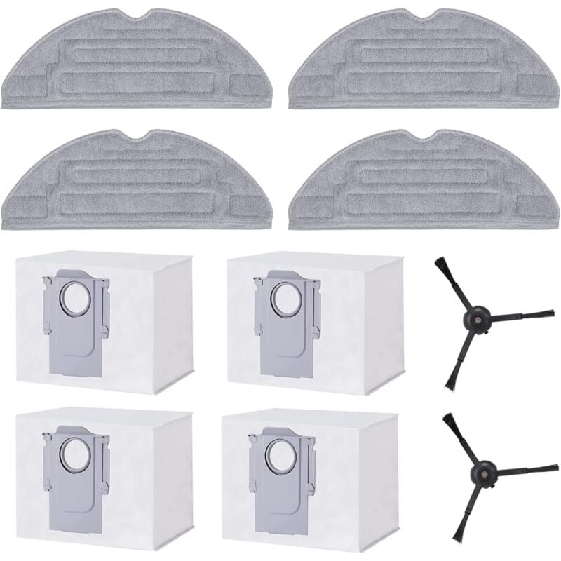 Zubehör Set für Roborock S8 Pro Ultra, 4 Staubbeutel 4 Wischtücher Mopp 2 Seitenbürsten, Ersatzteile Saugroboter Zubehör