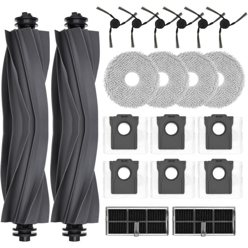 Zubehörset für den Dreame X40 Ultra Complete / L40 Ultra Staubsauger, 6 Staubbeutel, 4 Reinigungstücher, 2 Bürstenwalzen, 2 Filter, 6 Seitenbürsten,