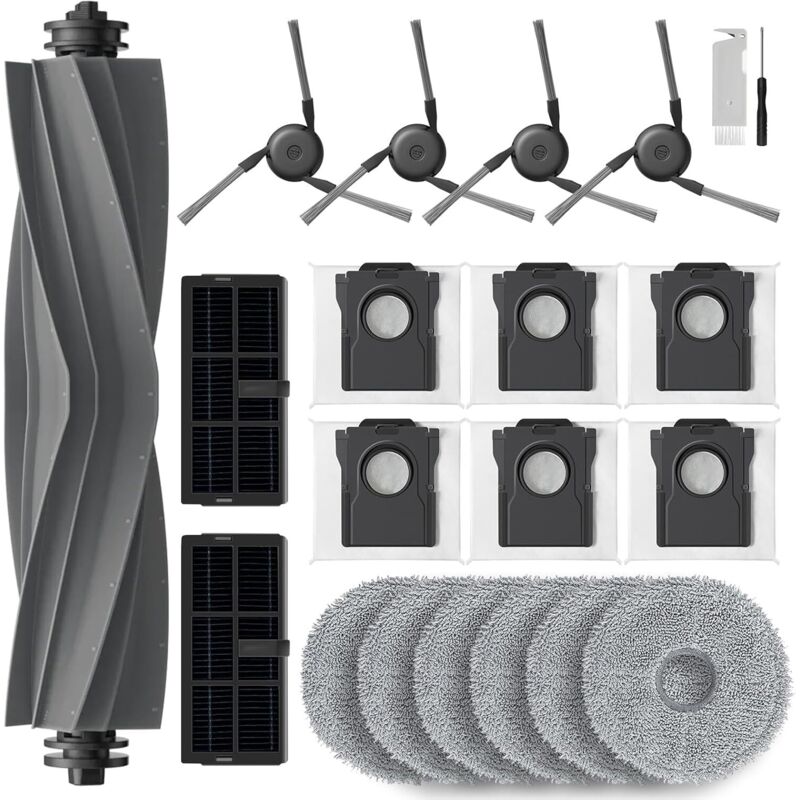 Zubehörset für Dreame X40 Ultra, Ersatzsets für X40 Master L40 Ultra Staubsauger mit Hauptbürste, 4 Seitenbürsten, 2 Hepa-Filter, 6 Tücher, 6 Beutel