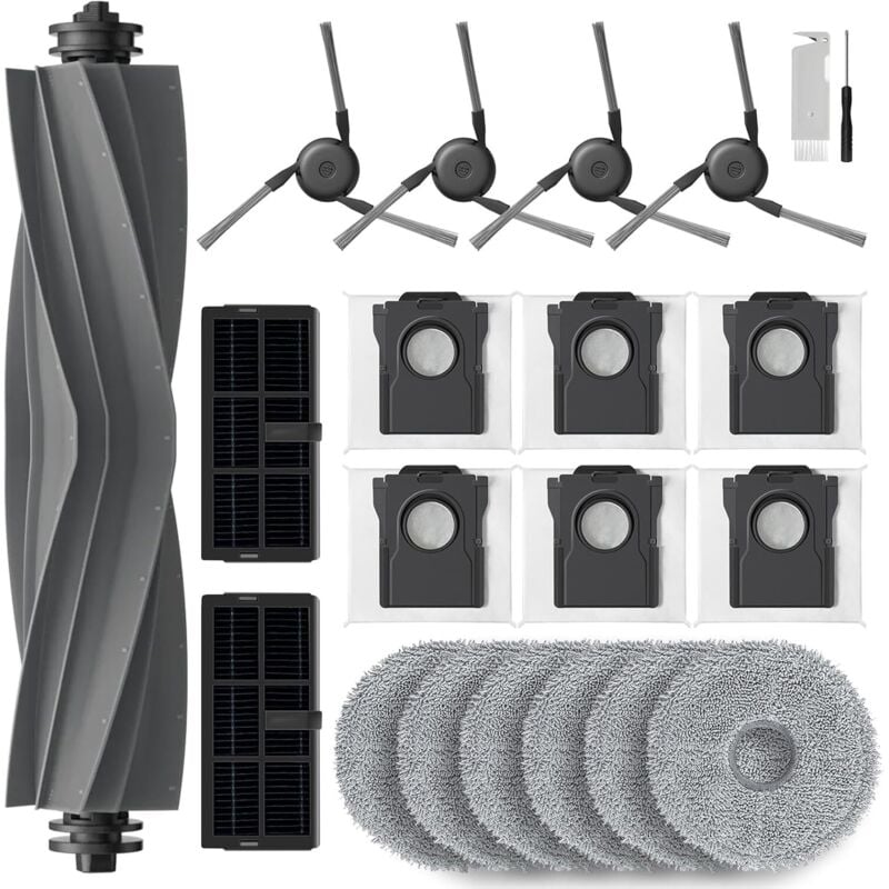 Zubehörset für Dreame X40 Ultra, Ersatzsets für X40 Master L40 Ultra Staubsauger mit Hauptbürste, 4 Seitenbürsten, 2 Hepa-Filter, 6 Tücher, 6 Beutel