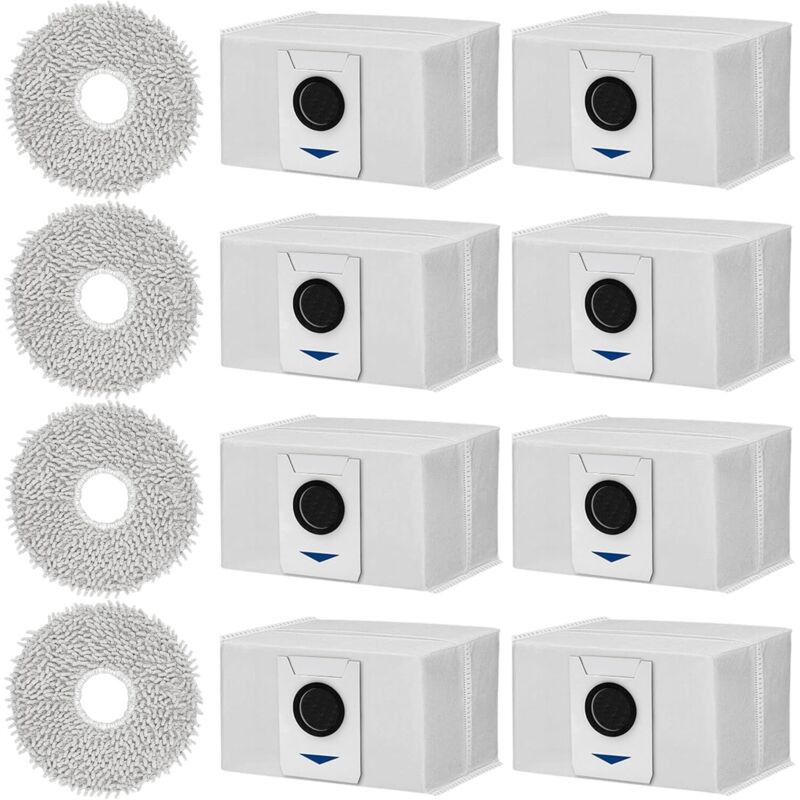 Zubehörset für Ecovacs Deebot T20 Omni / X1 e Omni, 8 Antibakterielle Staubbeutel 4 Wischtücher Mopp Lappen, Saugroboter Ersatzteile Zubehör