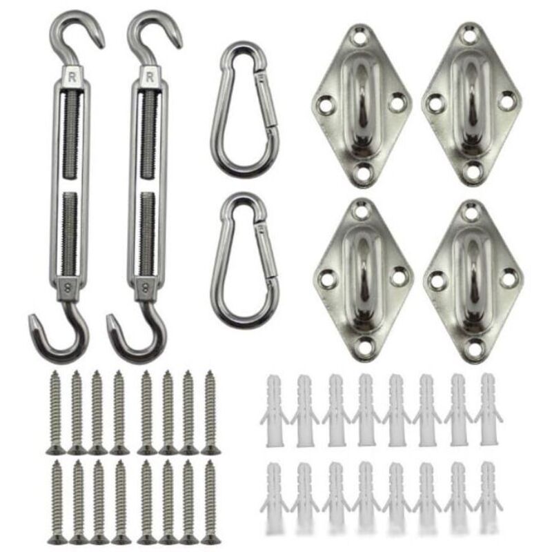 Zubehörset für Sonnensegel, robustes Edelstahl-Befestigungsset für Sonnensegel, geeignet für dreieckige und rechteckige Gärten, Befestigungszubehör