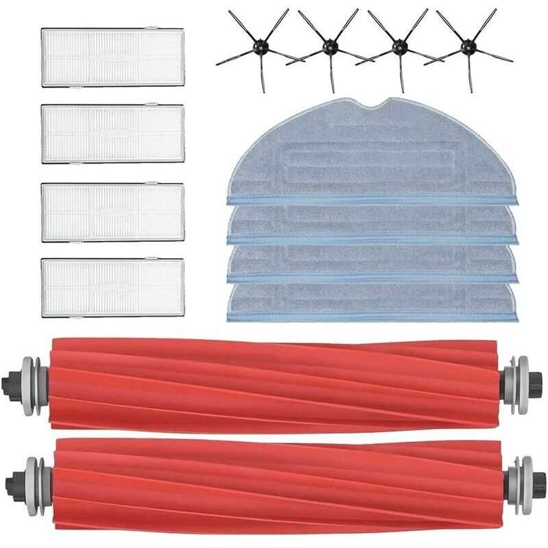 Zubehör für Roborock S7, Ersatzteile für Roborock S7, 2 Hauptbürsten, 4 Luftfilter, 4 Ersatz-Wischtücher, 4 Seitenbürsten für Xiaomi Roborock S7 S70