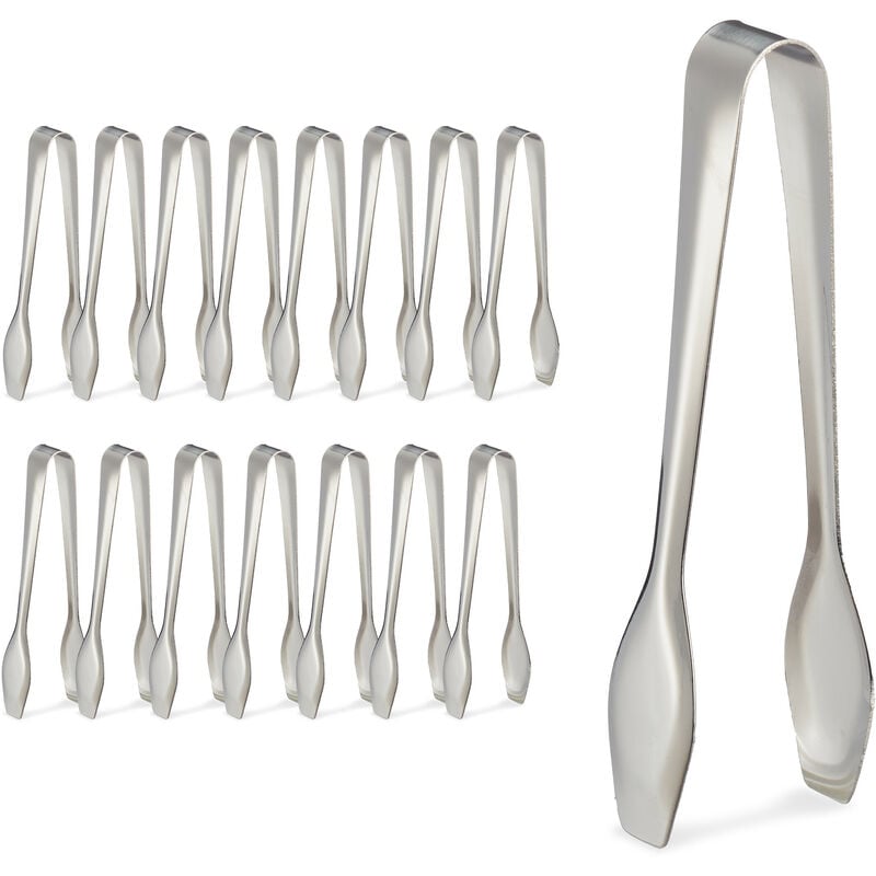 Zuckerzange, 16er Set, Edelstahl, Servierzange für Würfelzucker, Süßigkeiten, Pralinen, Candybarzange, silber - Relaxdays