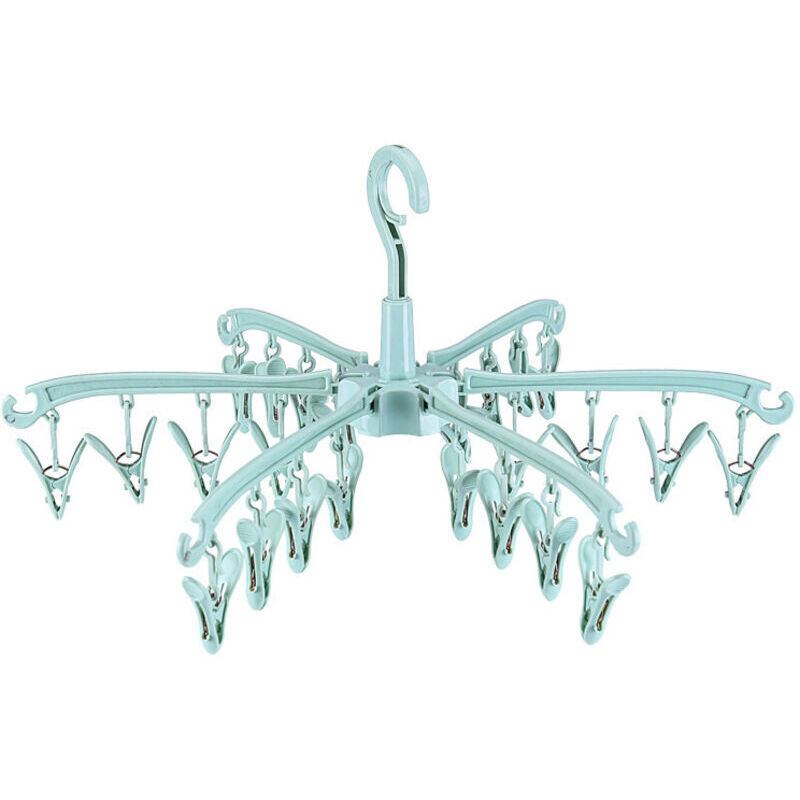 Zusammenklappbarer Wäscheständer mit 24 Klammern für Socken, Wäsche, Babykleidung, Handtücher, drehbarer Sockentrockner, grün