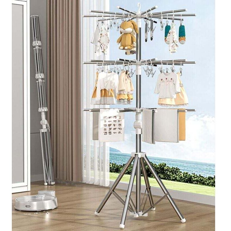 Zusammenklappbarer Wäscheständer, Wäschetrockner aus Metall mit windfesten Klemmen für drinnen und draußen, Wäscheständer für Windeln und
