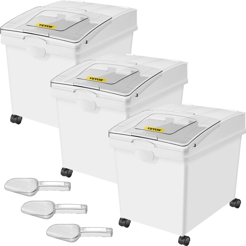 VEVOR Mehl und Reis Behälter Kapazität 25 kg, 3 Stück Aufbewahrungsbox Küche 35,5 x 50 x 45 cm, dreifach Vorratsdosen 14 x 19,7 x 17,7 Zoll weiß