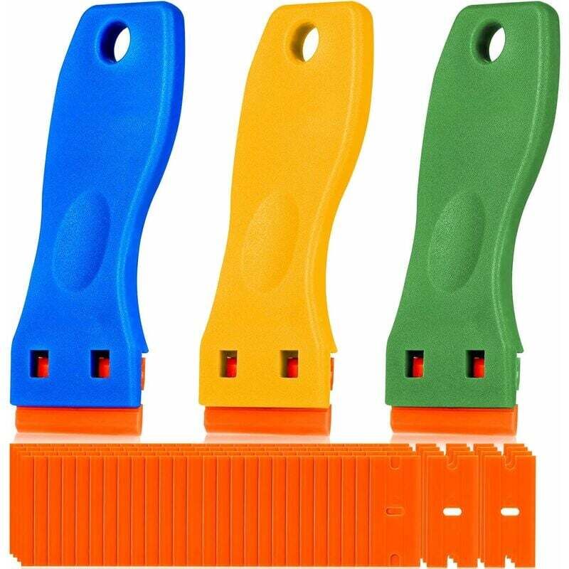 ZVD-3 Stück Kunststoffschaber mit 50 Stück Kunststoffklingen Schaber Ceranfeld Glasplattenschaber zum Entfernen von Kleber Etiketten Farbe Aufkleber