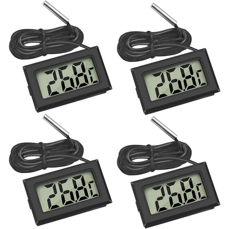ZVD 4 x digitales LCD-Thermometer, Temperaturmonitor mit externer Sonde für Kühlschrank, Gefrierschrank, Kühlschrank, Aquarium (4 x schwarz)